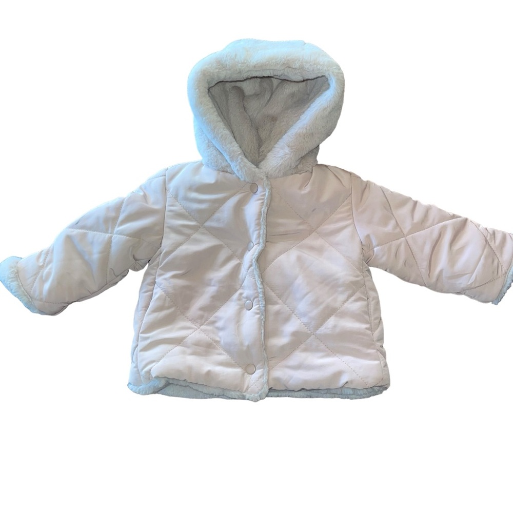 Zara Infant Winter Coat 3/6 Months Dusty Rose Color Faux Fur Lined Soft Warm